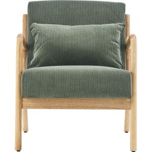 Fauteuil en bois et velours côtelé vert
