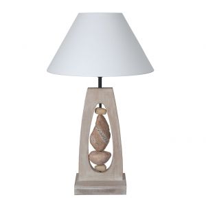 Image de Corep Lampe à poser Ipanema en bois et galets avec abat-jour en coton (67 cm)