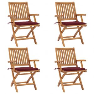 VidaXL Chaises pliables de jardin avec coussins 4 pcs Teck solide - Rouge bordeaux