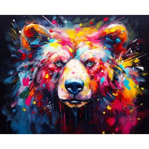 Broderie diamant : Ours Coloré Abstrait - sans chassis en bois