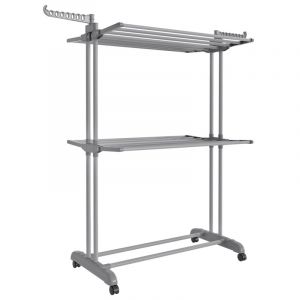 Songmics Étendoir à linge avec roulettes pliable gris