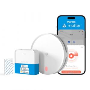 Meross Matter D&eacute;tecteur de Fum&eacute;e Connect&eacute;, Alarme Incendie Intelligente Wi-FI avec Double capteur Optique, D&eacute;tecteur Fum&eacute;e avec Alerte APP, Maillage 0,8 mm, 33 mm, avec Hub MSH450, 1 Pi&egrave;ce