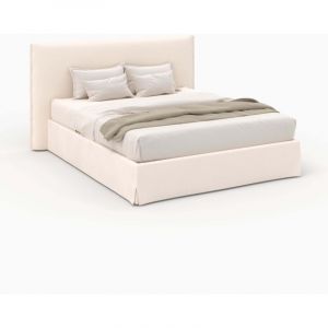 Lit coffre 160x200 cm en tissu blanc d&eacute;houssable - Safia