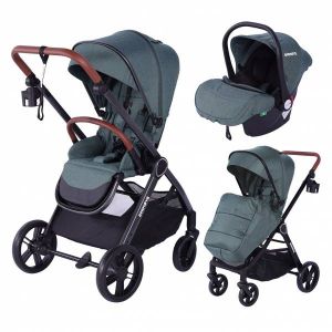 Barmøya Ensemble complet de poussette combinée 3 en 1 vert