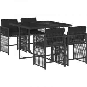 VidaXL Ensemble à Manger de Jardin avec Coussins 5 pcs, Table et Chaises à Dossier Rabattable, Meubles d'Extérieur Patio Terrasse, Moderne, Noir Résine Tressée