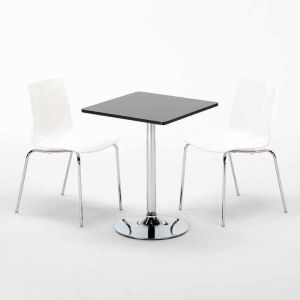 Grand Soleil Table carré et ronde avec 2 Chaises colorées et transparentes intérieur Café Bar DEHOR | Lollipop Blanc - Noir - Carré