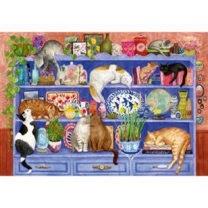 Ravensburger 12001367-Chats sur étagère Personnes âgées et Seniors, avec 200 pièces Extra adhérentes, Grand modèle d'image et Support pour Puzzle, 12001367