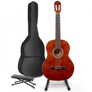 Max SoloArt guitare acoustique classique avec support de guitare et repose-pieds - Marron