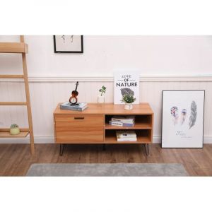 Toilinux Table b e design bois et m&eacute;tal Oleana L 110 x H 53 cm Marron et bois