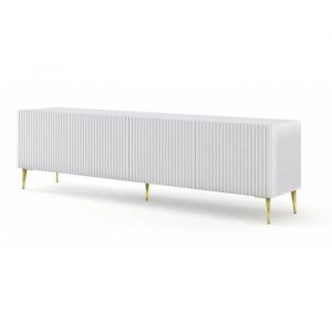 Image de AC-Déco Meubles TV - Meuble TV Ravenna avec 4 portes en bois et pieds dorés - Blanc mat - L 200 x P 42 x H 56 cm Doré