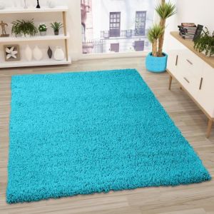 VIMODA Prime Poils Longs Shaggy Tapis À Longs Poils Haut Velours Tapis Modernes pour Salon Chambre À Coucher Couleur Unie Nougat Marron Clair Turquoise, 100x200 cm