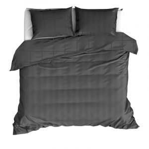 De Witte Lietaer Parure Zygo Ebony Housse de Couette + 1 Taie d'Oreiller avec Volant Coton Peigné Gris Foncé 140 x 220 cm