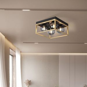 Plafonnier Widnes avec 4 douille G9 métal verre 15 x 28 x 28 cm noir or Lux.pro