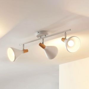 Image de Lampenwelt Lindby - LED Plafonnier 'Arina' en métal pour chambre à coucher - blanc, bois clair