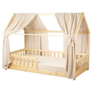 Sevira Kids Set de Double Ciel de Lit Cabane en gaze de coton DUO Beige 130x330 cm