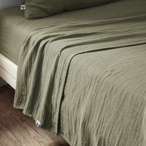 Drap plat gaze de coton (240 cm) Gaïa Vert romarin