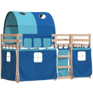 VidaXL Lit Superposé Avec Rideaux Bleu 90x190 Cm Bois Pin Massif