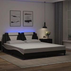 VidaXL Cadre de Lit avec Lumières LED, Lit Rembourré avec Coussin, Lit Double, Lit Adulte Chambre, Moderne, Noir Blanc 180x200 cm Similicuir