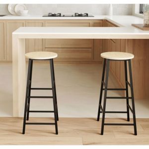 Muebles Bonitos - Lot de 2 Tabourets de bar Pieds en m&eacute;tal 33x71cm Tabourets hauts de cuisine Mod&egrave;le Lucca Noir et Sonoma