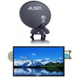 Alden VANSAT Antenne Automatique 60cm Transportable Anti-obstacle Fourgon Camping-Car + TV AIO 24 Carte Fransat Intégrée - Gris