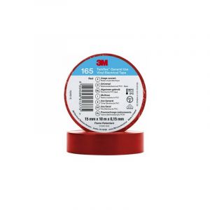 3M Temflex de ruban adhésif électrique en vinyle 165, rouge, 15 mm x 10 m, 100 rouleaux