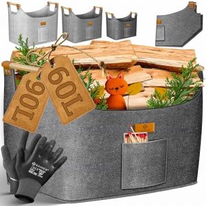 Kesser - Panier à Bois Sac à Bois de Cheminée feutre extra épais pliable avec poignées renforcées pour le bois Panier de rangement pour le bois Gants