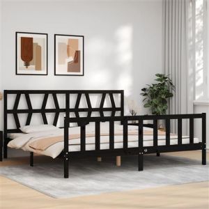 VidaXL Bedframe met hoofdbord massief hout zwart 200x200 cm3192515