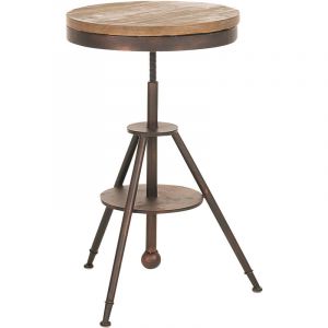 Image de CLP Table de bar MOKO, ronde, style design industriel, r&eacute;glable en hauteur 70 - 92 cm, plateau &Oslash; 50 cm, m&eacute;lange bois &sect; m&eacute;tal