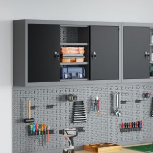 VidaXL Armoire à outils murale avec panneau perforé Noir 100x20x55 cm Acier