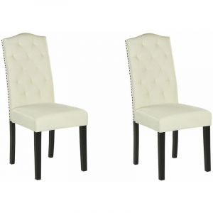 Beliani Lot de 2 chaises en tissu capitonn&eacute; cr&egrave;me SHIRLEY