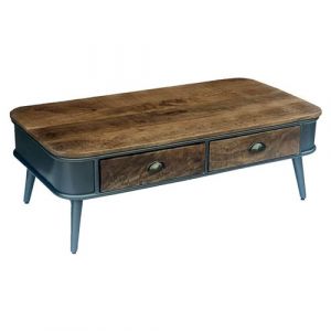 PALISSO - Table Basse 2 Tiroirs Bois et Acier Patin&eacute; - Altobuy