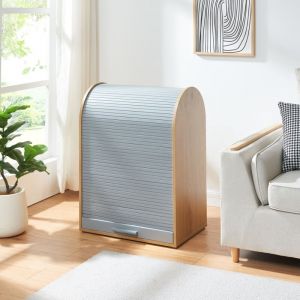 [en.casa] - Armoire basse &agrave; rideau Kavlinge bambou 80 x 60 x 40 cm gris naturel