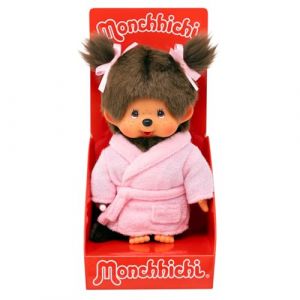 Sekiguchi 203802 - Monchhichi Fille Originale en Peignoir, Peluche d'environ 20 cm en Peluche Marron