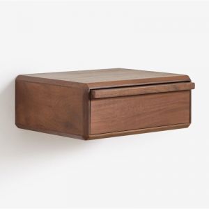 Table De Chevet Flottante 40x30 Cm En Bois D'acacia Nordilan Brun Acacia Fonc&eacute;