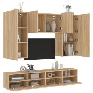 VidaXL Unités Murales TV 5 pcs, Armoires de Télévision Suspendues avec Rangement, Meubles Télé de Salon, Moderne, Chêne Sonoma Bois d'Ingénierie