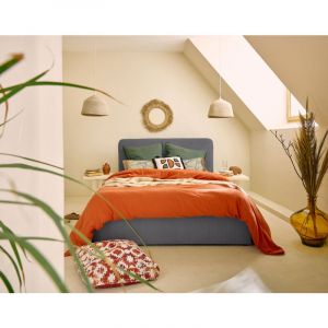 Goyave - lit coffre - 140x190 - en velours c&ocirc;tel&eacute; - sommier inclus - Gris Anthracite