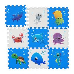 Image de Relaxdays Tapis de Jeu, au Design Maritime, 9 pièces, Mousse, pour bébés et Enfants, LxP : 86x86 cm, Bleu et Blanc