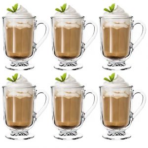 KADAX Verres à Café de 300 ml avec Poignées et Pieds, Tasses Transparentes Idéales pour Irish Coffee, Latte Macchiato (Lot de 6)