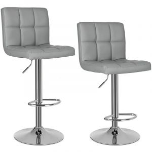 Image de Songmics Lot de 2 tabourets de bar - simili PU - pieds en métal - Hauteur réglable 95-115 cm - Contemporain + gris LJB64G