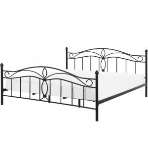 Beliani Lit Double Métallique Noir 140 x 200 cm en Fer Forgé avec Sommier à Lattes Inclus Style Romantique pour Chambre au Style Boho ou Rétro Noir