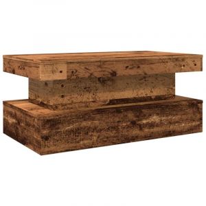 VidaXL Table basse avec lumières LED vieux bois 90x50x40 cm, table d'appoint, table de salon, table latérale, bout de canapé, table centrale