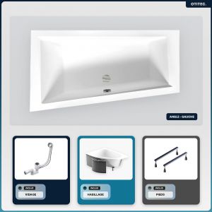 Baignoire asymétrique - 160 x 90 cm - Gauche - avec Habillage - Pieds - Vidage Chrome - INTIMA