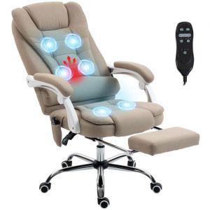 Fauteuil de bureau - Vinsetto - massant et chauffant - hauteur r&eacute;glable, dossier inclinable et t&eacute;l&eacute;commande filaire - beige