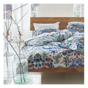 Designers Guild Housse de couette imprimée en percale de coton, Ikebana Damask Bleu - Couleur Bleu - Taille 140 x 200 cm