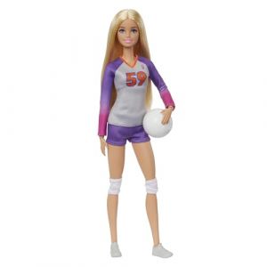 Mattel ?Métiers Poupée Articulée Joueuse De Volleyball en Tenue Complète avec Haut, Short, Genouillères Et Ballon, Jouet Enfant, Dès 3 Ans, HKT72