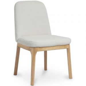 Privatefloor Chaise de salle à manger en bouclette fausse fourrure Tapissée - Boucles Blanches - Biscayne Blanc - Boucle, Bois - Blanc