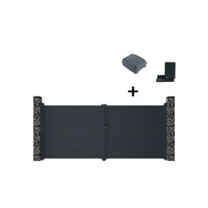 Portail &eacute;lectrique battant al ini plein L397 x H181 cm anthracite NAZARIO Gris anthracite