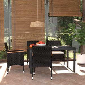 VidaXL Mobilier &agrave; d&icirc;ner de jardin et coussins 5pcs R&eacute;sine tress&eacute;e Noir Noir et marron