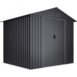 Abri de jardin m&eacute;tallique 5,27m2 Wasabi Light Anthracite - 4 grilles - Double porte coulissante - Gris - Rangement ext&eacute;rieur - 261x202x202cm