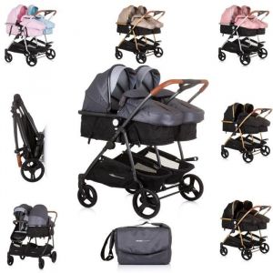 Chipolino Poussette pour frères et sœurs Nouveau Twin Duo Smart pliable panier [gris gris clair]